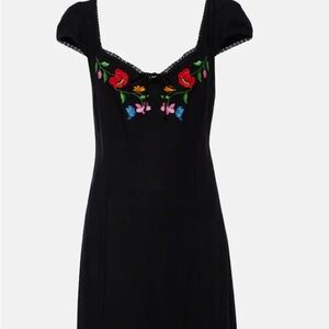 RIXO Black Tahlee Embroidered Midi Sundress